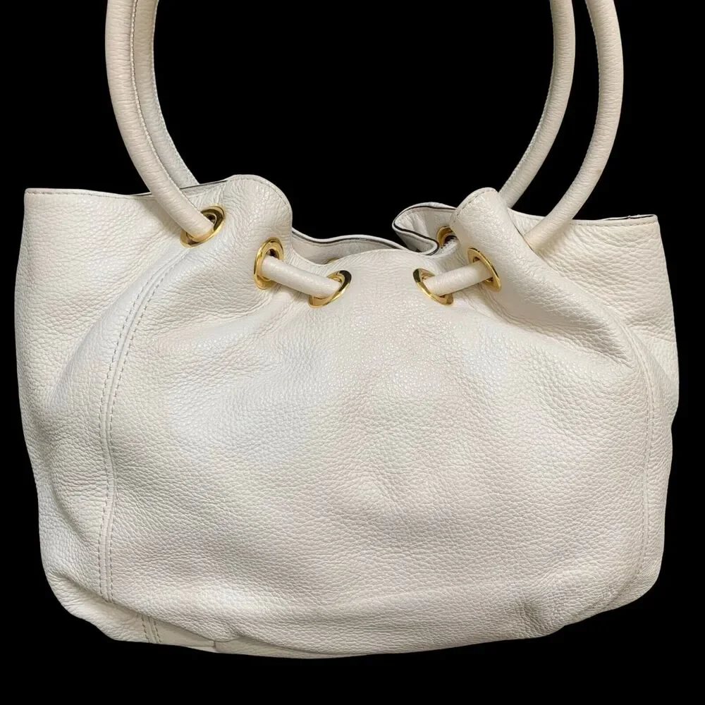 MICHAEL KORS Vanilla Pebbled Leather Tasseled ASTOR Ring Tote Shoulder Bag - Picture 4 of 12